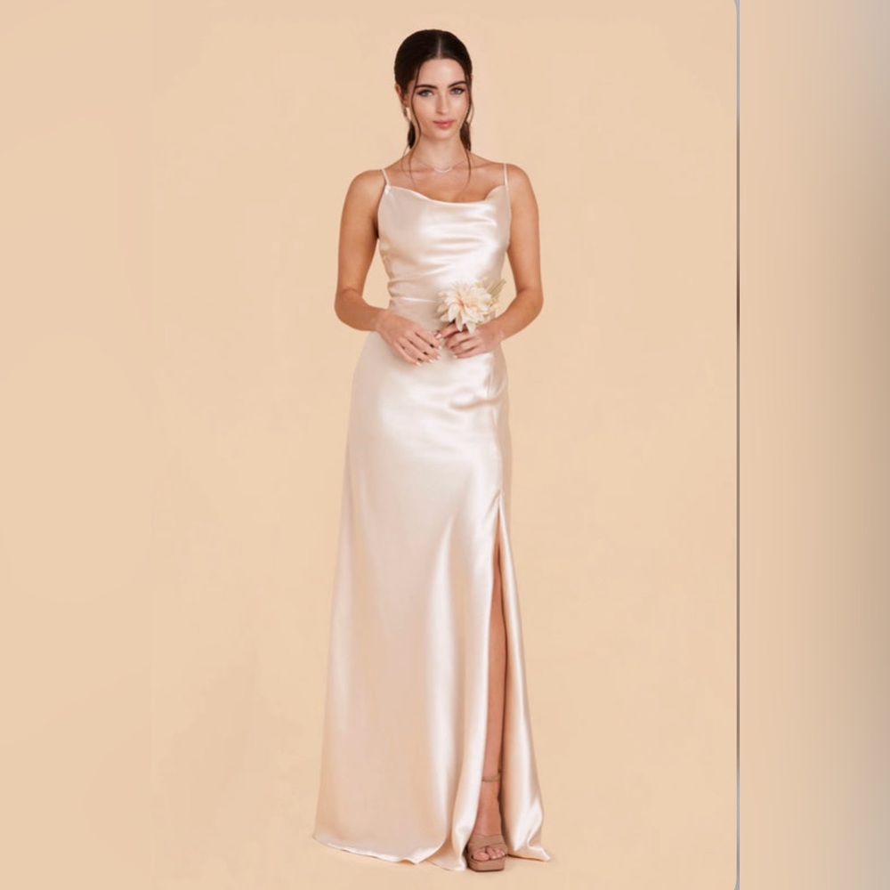 Birdy Grey Champagne Shiny Satin Cowl Neck Maxi Dress